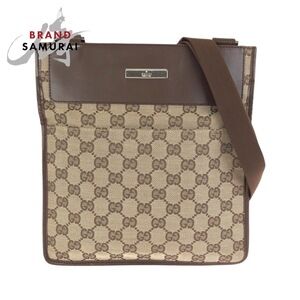 GUCCI Brown Beige Shoulder Bag Messenger GG Canvas Leather
